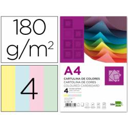 Cartulina marca Liderpapel 4 colores surtidos a4 180 g/m2