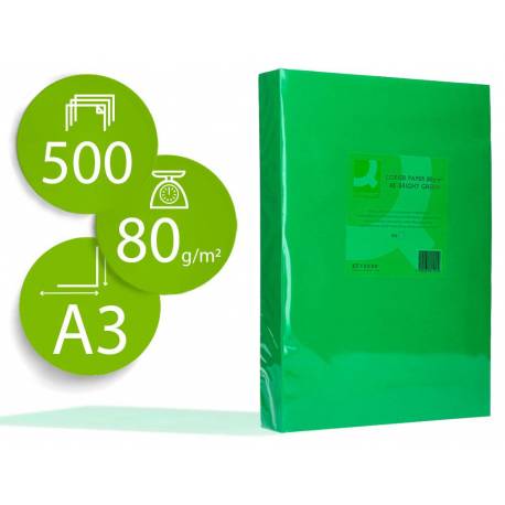 Papel color Q-connect A3 80g/m2 color verde intenso pack 500 hojas