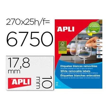 Etiqueta adhesivas marca Apli 10197 tamaño 17,8x10 mm removible caja 25 hojas