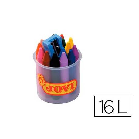 Lapices cera Jovi bote de 16 unidades colores surtidos con sacapuntas