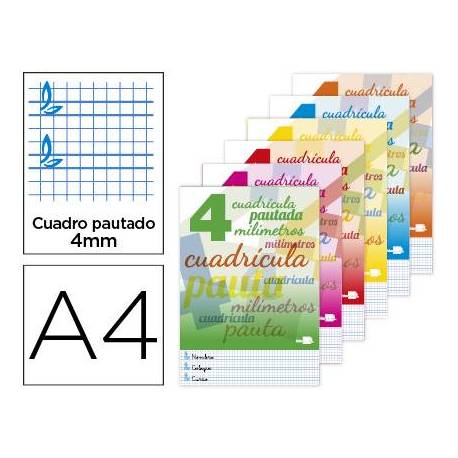 Libreta marca Liderpapel Pautaguia Tapa cartoncillo 32 hojas Din A4 70 g cuadriculado pautado 4 mm Colores surtidos