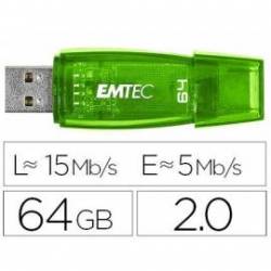 Memoria USB de Emtec 64GB C 410 verde con tapa
