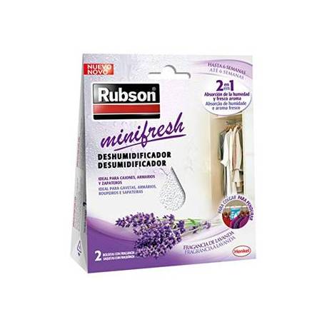Ambientador deshumidificador marca Rubson mini fresh lavanda Pack 2 bolsitas