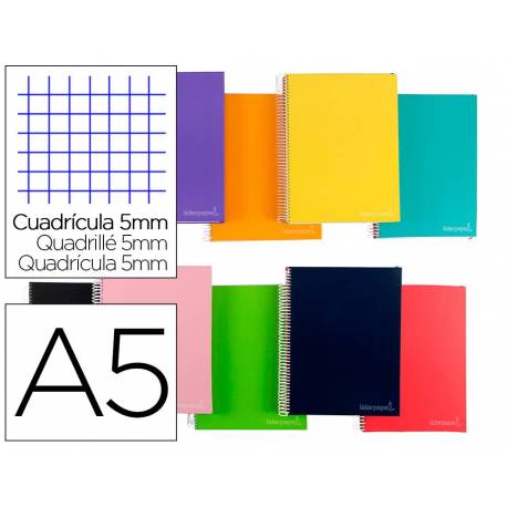 Bloc Liderpapel DIN A5 micro jolly cuadro 5mm 5 bandas 6 taladros tapa forrada 75 gr color “no se puede elegir”
