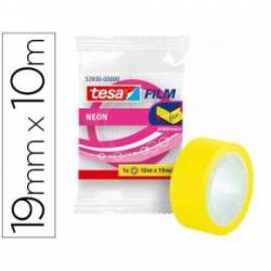 Cinta adhesiva marca Tesa 10 mt x 19 mm Amarillo/Rosa neon encelofanada