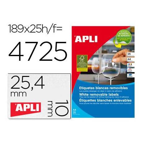 Etiqueta adhesivas marca Apli 10198 tamaño 25,4x10 mm removible caja 25 hojas