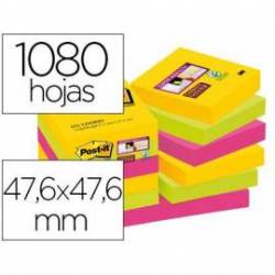 Post-it ® Bloc de notas adhesivas super sticky varios colores 47,6 x 47,6 mm 90 hojas pack 12 blocs