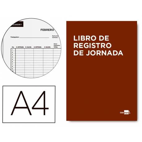 Libro liderpapel registro de jornada empleados a4 10 empleados mes pagina papel blanco 90 gr