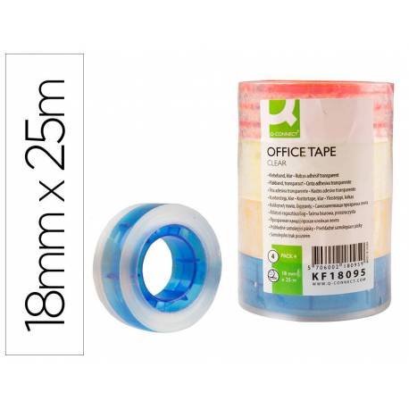 Cinta adhesiva Marca Q-Connect 25 mt x 18 mm con mandril de color Pack 4 colores