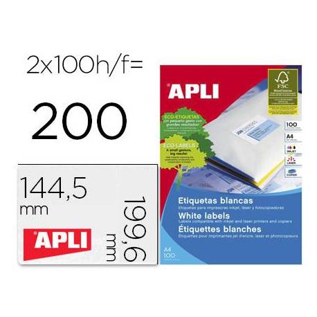 Etiqueta adhesiva Apli 2423 Fotocopiadora Laser Ink-jet DIN A4 Caja de 100 hojas