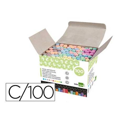 Tizas colores antipolvo Liderpapel caja de 100 unidades