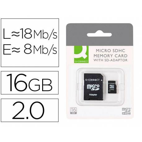 Memoria Flash USB Micro SDHC Q-connect 16GB con adaptador