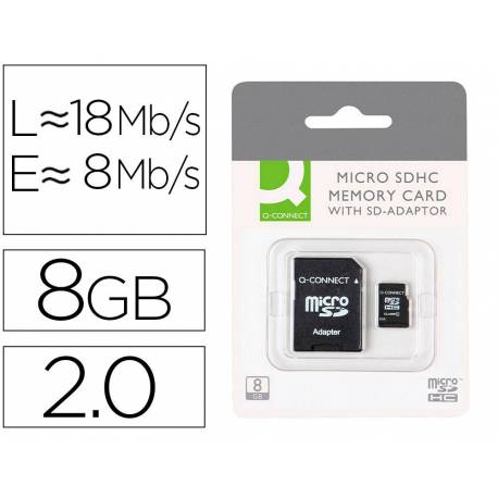 Memoria Flash USB Micro SDHC Q-connect 8GB con adaptador