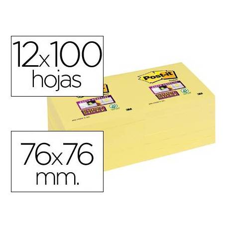 Post-it® Super Sticky Notes 654-12SSCY, 3 in x 3 in (76 mm x