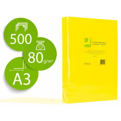 Papel color Q-connect A4 80g/m2 color Amarillo intenso pack 500 hojas