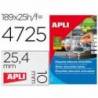 Etiqueta adhesivas marca Apli 10198 tamaño 25,4x10 mm removible caja 25 hojas