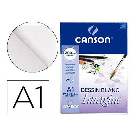 Bloc de Dibujo Multitecnicas Canson DIN A1 25 hojas 200 gr Encolado Liso