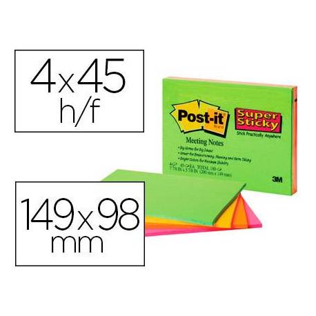 Bloc Quita y Pon Post-It ® Super Sticky 149X98 mm Colores Neon XXL