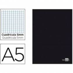 Libreta escolar Liderpapel tapa negra A5 con 80 hojas de 60g/m2 cuadro de 5mm con doble margen. Colores surtidos.