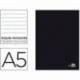 Libreta escolar Liderpapel tapa negra A5 con 80 hojas de 60g/m2. Rayado horizontal con doble margen.