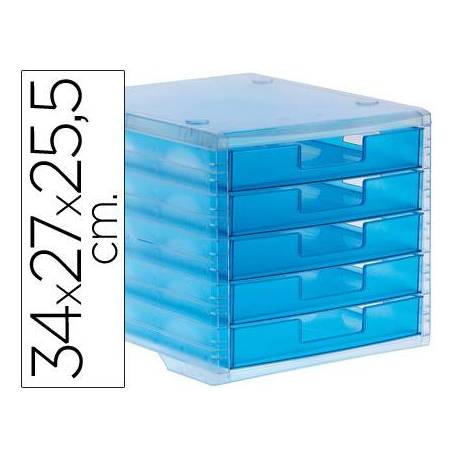 Fichero cajones de sobremesa Liderpapel 340x270x255 mm apilables 5 cajones azul translucido
