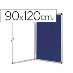Vitrina de anuncios q-connect mural grande fieltro azul con puerta y marco con cerradura 120x90 cm.