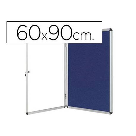 Vitrina de anuncios q-connect mural pequeña fieltro azul con puerta y marco con cerradura medidas 72x98 cm.