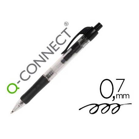 Boligrafo q-connect color negro retractil con sujecion de caucho