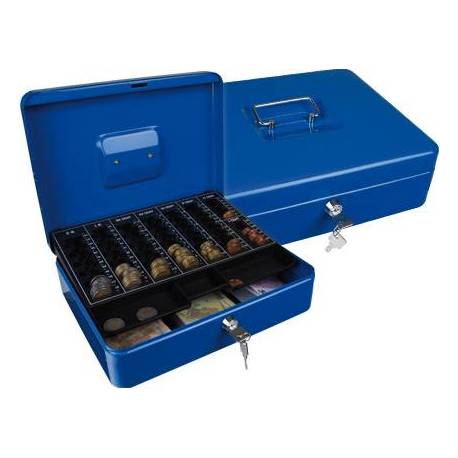 Caja caudales Q-Connect 12" 300x240x90 mm azul con bandeja portamonedas