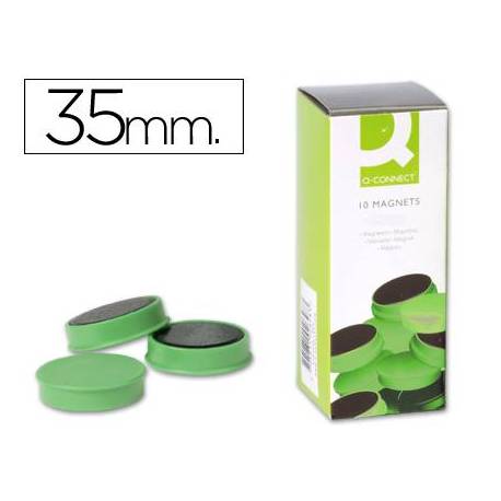 Imanes para sujecion Q-Connect de 35 mm. Color verde. Caja de 10.