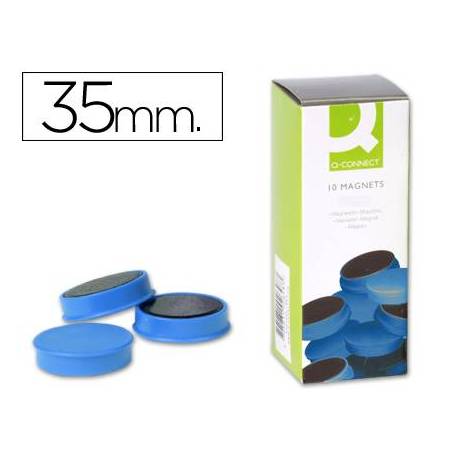 Imanes para sujecion Q-Connect de 35 mm. Color azul, caja de 10.