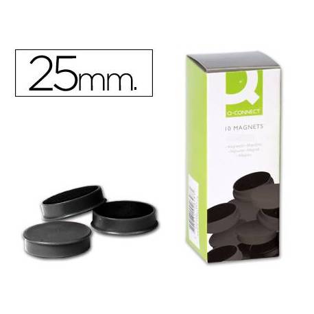 Imanes para sujecion Q-Connect de 25 mm. Color negro, caja de 10 imanes.