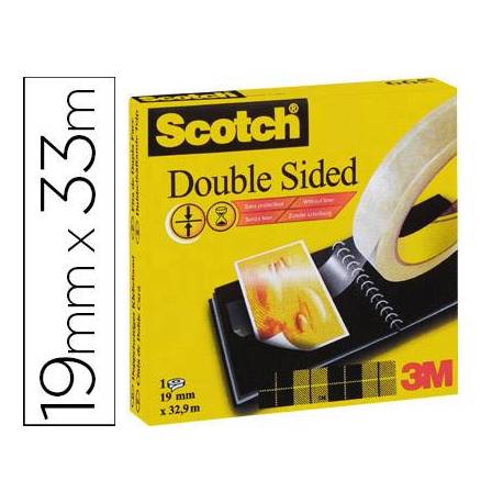 Cinta adhesiva marca Scotch doble cara 33 mt x 19 mm