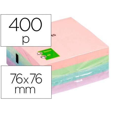 Bloc de notas adhesivas quita y pon q-connect 76x76 mm colores pastel con 400 hojas