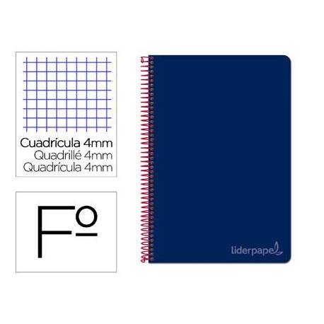 Cuaderno espiral Liderpapel Witty Tamaño folio 80 hojas tapa dura Cuadrícula 4mm 75g/m2 Azul Marino Con margen