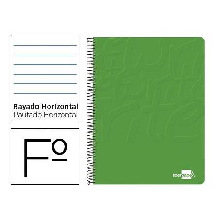 Cuaderno espiral liderpapel write folio tapa blanda 80h 60gr rayado horizontal con margen color verde
