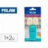 SACAPUNTAS MILAN CAPSULE PLASTICO 1 USO CON GOMA + 2 RECAMBIOS DE GOMA