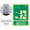 PICTOGRAMA ARCHIVO 2000 SALIDA EMERGENCIA ESCALERA SUBE IZQUIERDA PVC COLOR VERDE LUMINISCENTE 224X300 MM
