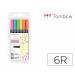 ROTULADOR TOMBOW PUNTA PINCEL DUAL FUDENOSUKE PUNTA DURA TINTA BASE DE AGUA ESTUCHE DE 6 UNIDADES COLORES NEON