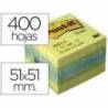 Bloc de notas adhesivas quita y pon post-it 51x51 mm minicubo limon 400 hojas.