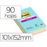 BLOC DE NOTAS ADHESIVAS QUITA Y PON POST-IT SUPER STICKY COSMIC RAYADO 90 HOJAS 101X152 MM PAQUETE DE 3