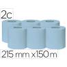 PAPEL SECAMANOS BUNZL GREENSOURCE 2 CAPAS CELULOSA RECICLADA AZUL 215 MM X 150 MT PAQUETE DE 6 ROLLOS