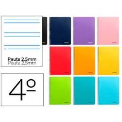 Cuaderno espiral Liderpapel cuarto smart Tapa blanda 80h 60gr Pauta 2,5mm Con margen Colores surtidos (no se puede elegir)