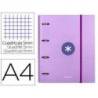 CARPETA CON RECAMBIO LIDERPAPEL ANTARTIK A4 CUADRO 5MM FORRADA 4 ANILLAS 40MM REDONDAS COLOR LAVANDA