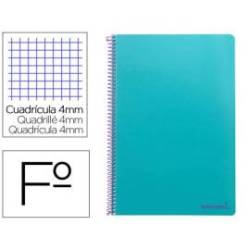Cuaderno espiral Liderpapel folio smart Tapa blanda 80h 60gr cuadro 4mm con margen Color turquesa
