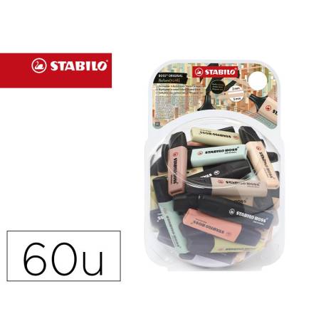 ROTULADOR STABILO BOSS PASTEL FLUORESCENTE 70 NATURE COLORS BOMBONERA DE 60 UNIDADES COLORES SURTIDOS