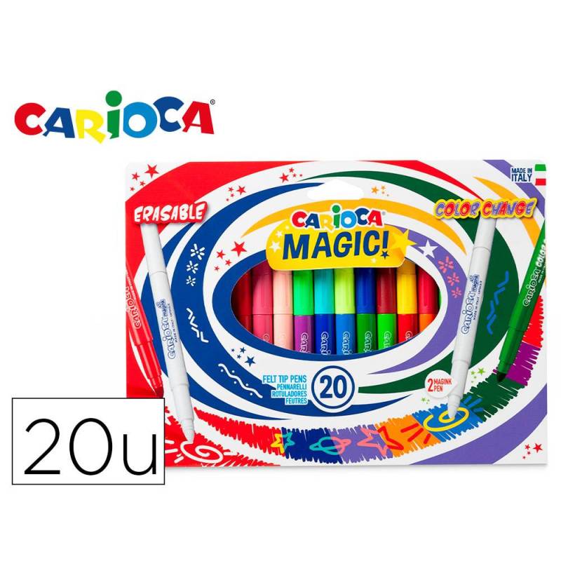 ROTULADOR CARIOCA MAGIC BORRABLE CAJA DE 20 UNIDADES COLORES 157125 