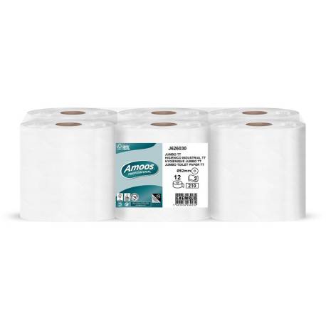 PAPEL HIGIENICO AMOOS JUMBO INDUSTRIAL 2 CAPAS 30G/M2 PAQUETE DE 12 ROLLOS