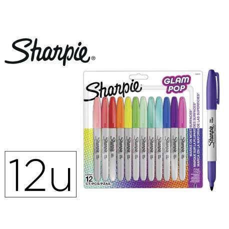 ROTULADOR SHARPIE PERMANENTE FINO GLAM POP BLISTER DE 12 UNIDADES COLORES SURTIDOS