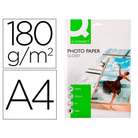 Papel Q-Connect foto glossy kf01103 DIN A4 digital photo. Bolsa de 20 hojas de 180 gr